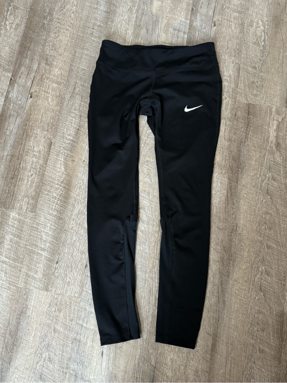 Nike Running Dri Fit Black Performance Leggings, Swoosh, small back pocket, M